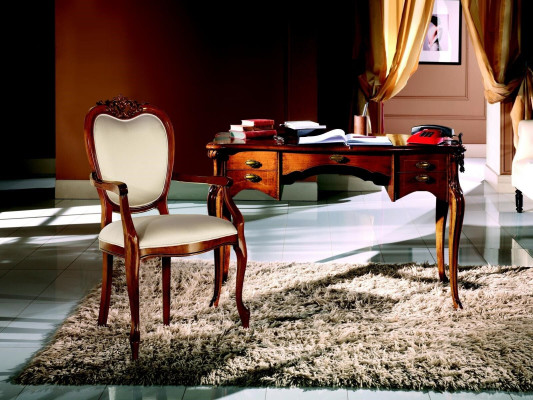 Wood Furniture Luxury Office 2-Piece Set Desk Armchair Italian Luxury