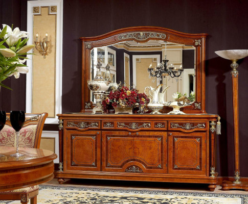 XXL Buffet Sideboard Chest of drawers with Mirror Real Handcraft Wood Baroque