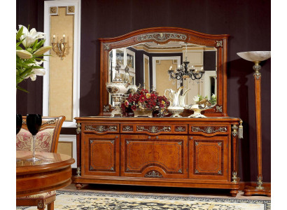 XXL Buffet Sideboard Chest of drawers with Mirror Real Handcraft Wood Baroque
