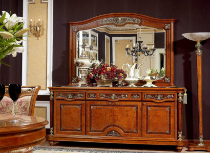 XXL Buffet Sideboard Chest of drawers with Mirror Real Handcraft Wood Baroque