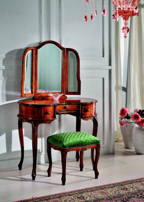 Italian Furniture Wood 2pcs Luxury Dressing table Stool Baroque Bedroom Furniture
