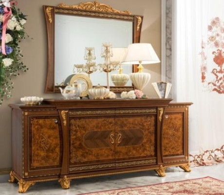 Chests of drawers set Italian furniture 2 pieces. Chest of drawers with Mirror Solid wood Sideboard