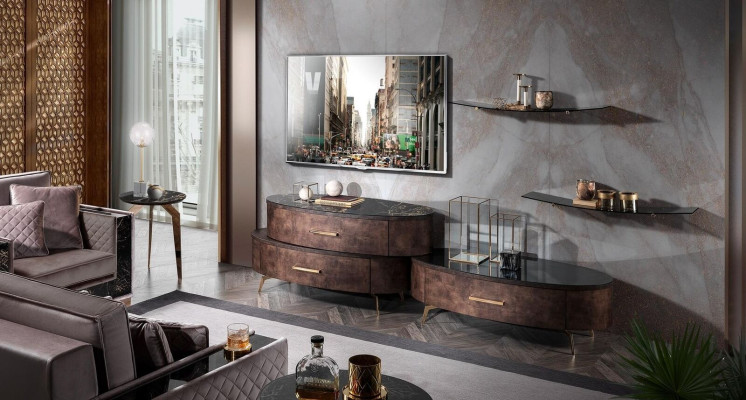 Design Wall unit Sideboard 2x wall shelf TV cabinet Chest of drawers Sideboard 4 pcs. Set TV cabinet