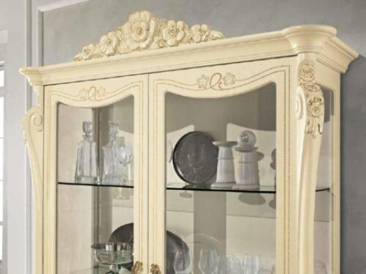 Display case Beige Wardrobe Dining room Bookshelf Furniture Solid Wood Glass Cabinet new