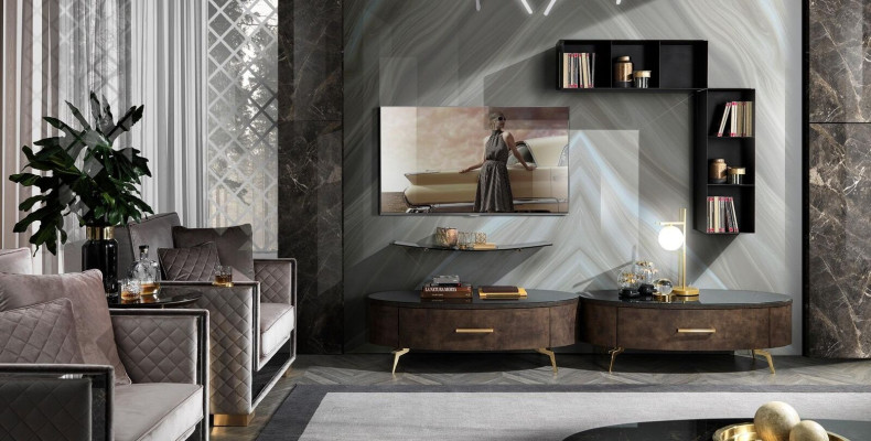 Living room Shelf Suite 4pcs. Design Wall unit Wardrobe TV cabinet Side Low Board