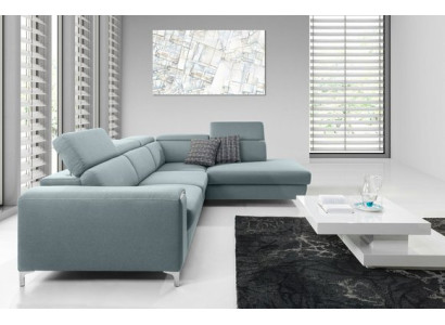 Designer comfort able, soft corner sofa in exquisite blue for the living room