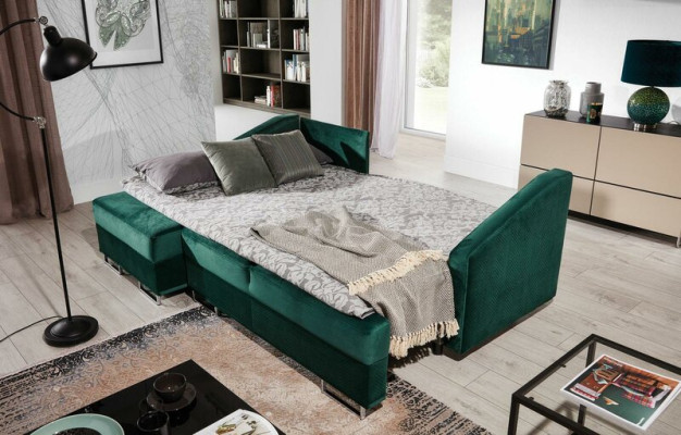 Luxury Corner sofa Couch - Emerald Green Sofa Upholstery Corner suite Bed function new