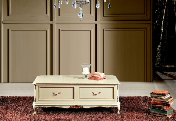 Wood Italian Furniture Baroque Style Luxury White Coffee table Living room Table new