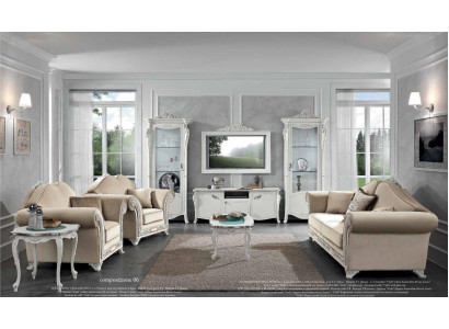 tv Wardrobe Wood TV-cabinet Display case Living room Wall unit Design Bizzotto Set 2pcs. White