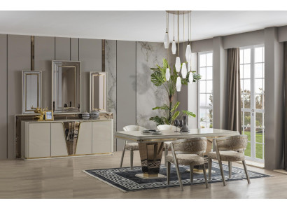 Luxury Dining set Dining room Dining table Suite Chairs Dining area Beige 6 pieces