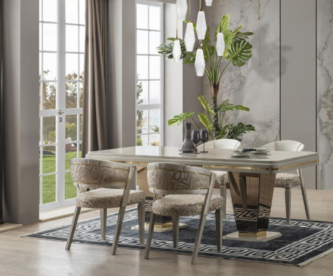 Suite Luxury Dining set Dining room Dining table Chairs Dining area Beige 7 pieces