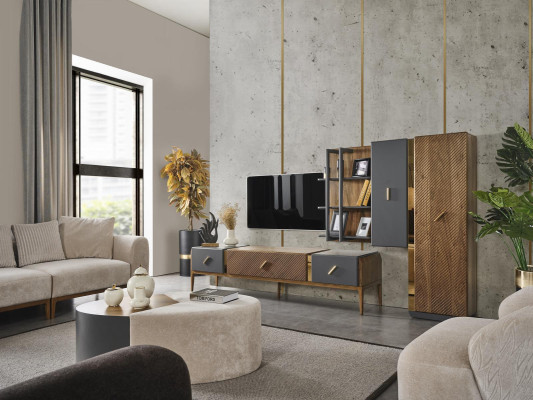 Set wall unit TV stand TV cabinet lowboard sideboard shelves wood brown