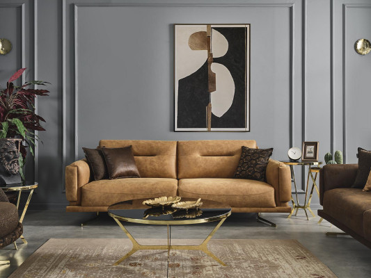 Sofa set Complete e Sofa 31 Seat Armchair Imitation leather Brown Set 2 pieces