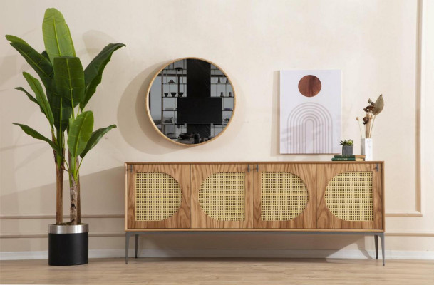 Dining room Set Wood Dining table Suite Table Sideboard Mirror 4x Chairs 7pcs.