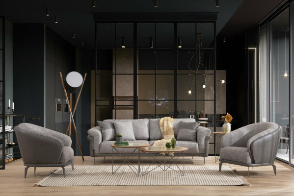 Sofa 3 Seater Gray Living room Classic Design Elegant Style 230cm