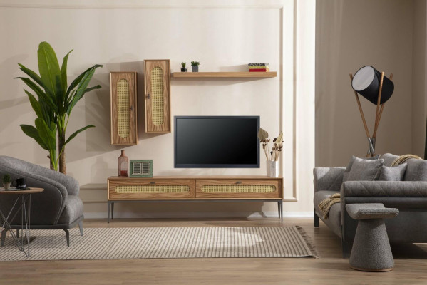 Lowboard TV cabinet wall cabinets Living room Wood Furniture Wall shelf Set 4 pcs.
