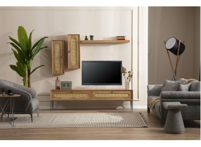 Lowboard TV cabinet wall cabinets Living room Wood Furniture Wall shelf Set 4 pcs.