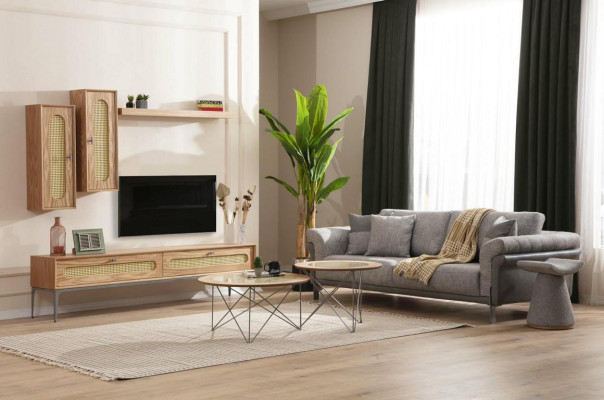 Lowboard TV cabinet wall cabinets Living room Wood Furniture Wall shelf Set 4 pcs.
