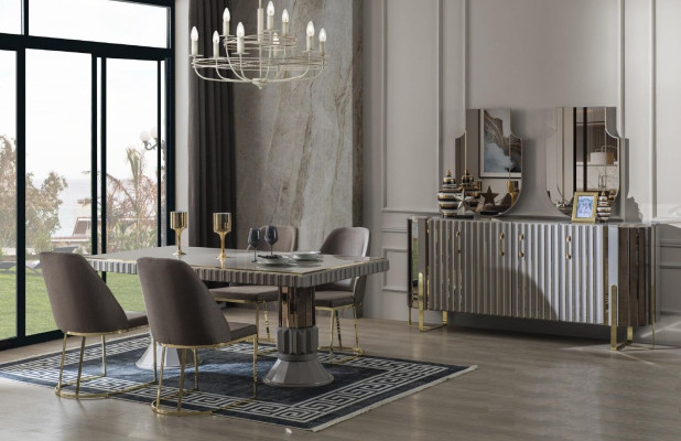Modern Luxury Dining set Dining room Dining table Suite Chairs Dining area Gray 5 pieces