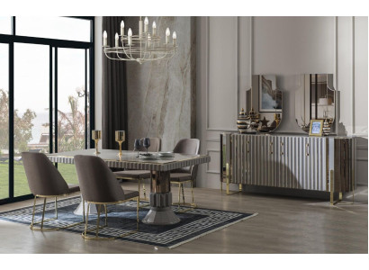 Modern Luxury Dining set Dining room Dining table Suite Chairs Dining area Gray 5 pieces