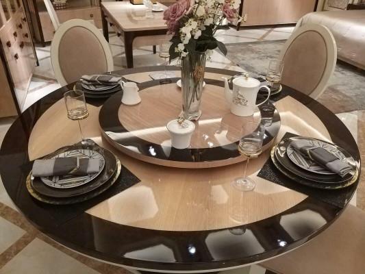 Round Dining room Round Designer Table Wood Round Tables High Gloss 150cm Furniture