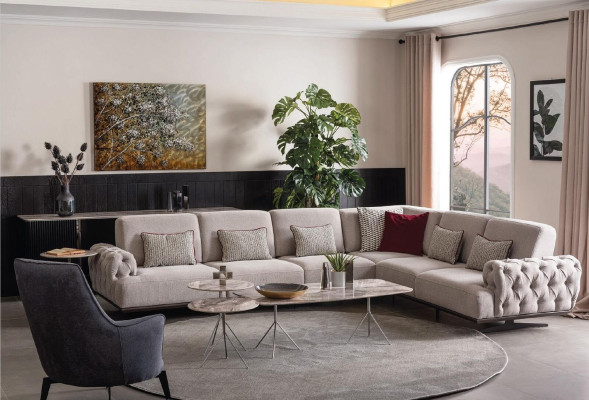 Corner sofa 2x Coffee table Corner Suite Table Living landscape L-shape Furniture