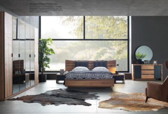 Bedroom Bed 2x Bedside table Wardrobe Chest of drawers Mirror Set 6pcs