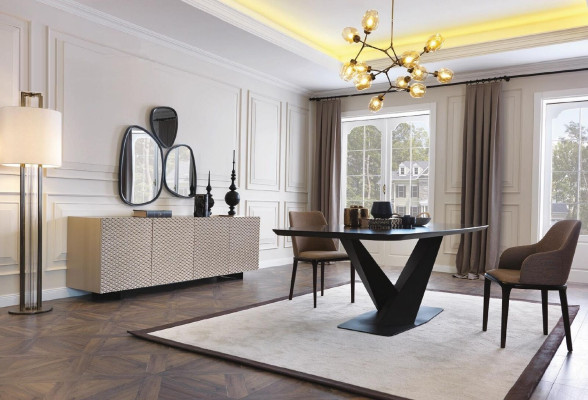 Dining table Table 4x Chairs Sideboard Mirror 7tlg Design Group Suite
