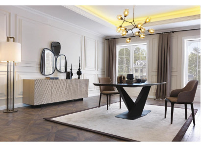 Dining table Table 4x Chairs Sideboard Mirror 7tlg Design Group Suite