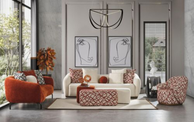 Sofa set 431 seater 3x stool set design sofas upholstery modern 6 pieces