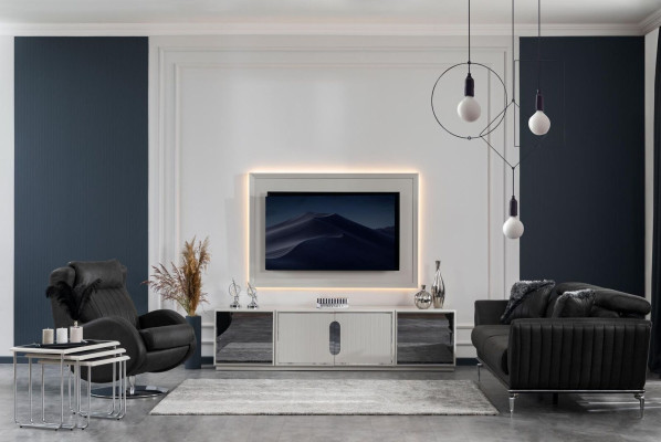 Complete's Set Living room Suite Corner sofa TV-cabinet Coffee table Armchair 4-piece.