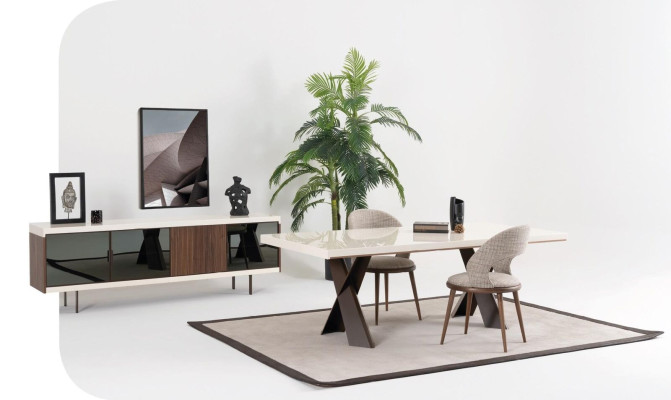 Dining table 4x Chairs Sideboard Group Dining room Suite 6pcs. Set Furniture