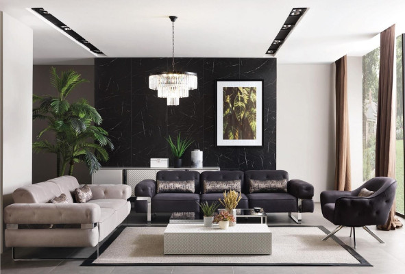 Sofa 3 Seater Three Seater Textile Luxury Furniture Design Couch Black