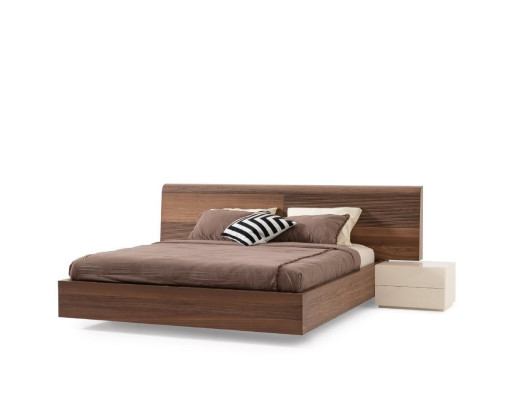 Stylish modern bed with two bedside tables made of natural wood