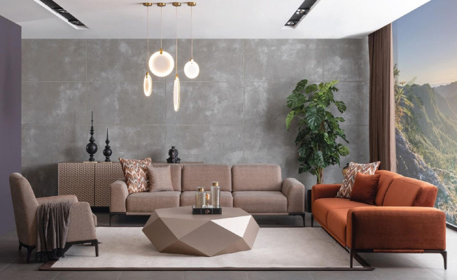 Living room Armchair Design Couch Luxury Upholstery Modern Brown Wood Textile