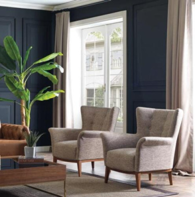 Chesterfield Armchair Couch Upholstery Luxury Wood with Textile Style Modern Lounge