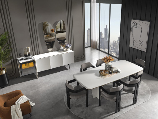 Suite Dining set Dining room Dining table Luxury Chairs Dining area 7pcs White