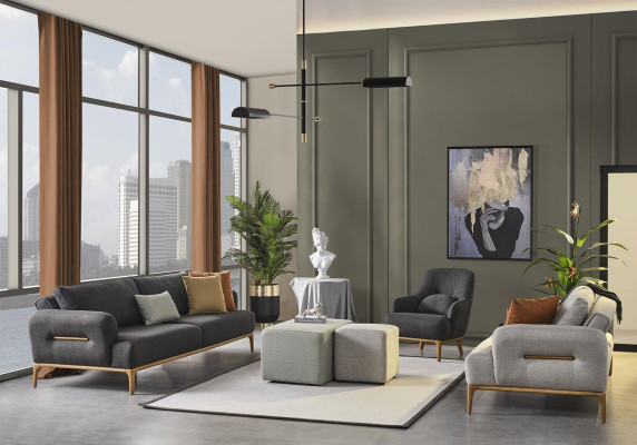 Sofa set Sofa Armchair 321Seater Fabric Luxury Gray Sofas Living room