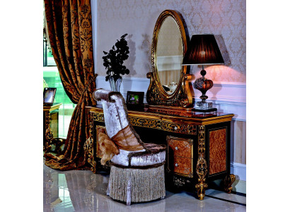 Opulent dressing table with oval mirror in the luxurious classic and baroque style
