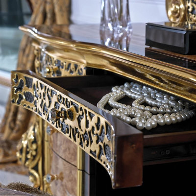 Opulent dressing table with oval mirror in the luxurious classic and baroque style