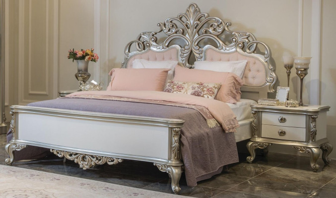 Bedroom Set Luxury Bed 2x Bedside table Wardrobe Armchair 6pcs.