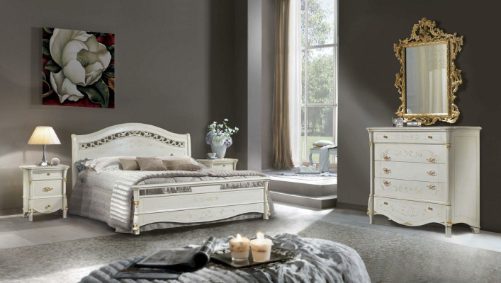 Bedroom 5 pcs. Set Bed 2x Bedside table Console Beds Double Hotel Upholstery