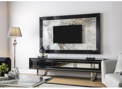 Luxury Wall unit + Sideboard Lowboard Shelf Living room Black high gloss