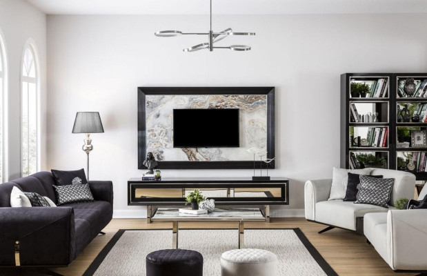 Luxury Wall unit + Sideboard Lowboard Shelf Living room Black high gloss