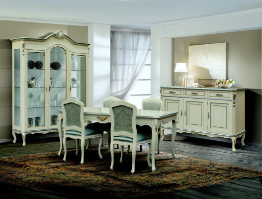 Luxury Dining room Set Suite 7pcs White Wood Furniture Chest of drawers 4x Chair Table Display case