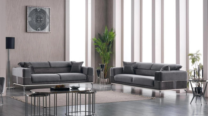 Gray Designer Couch Club Furniture Couches 3+3 Seater Upholstery 230cm Sofas