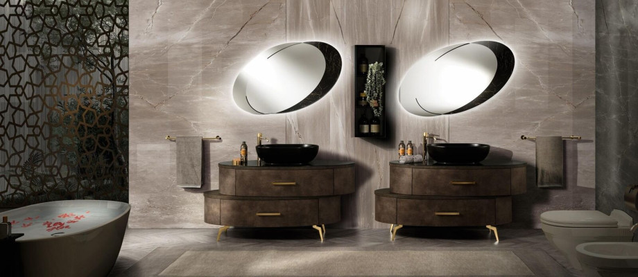 Design Bathroom Furniture Bathroom 6 pcs. Set Wardrobe Suite Washbasin Lighting