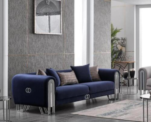 Luxury Couch Upholstery Furniture Living room Couches Blue e 240cm three seater