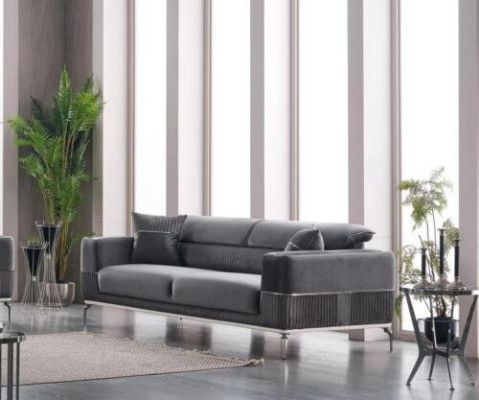 Gray Sofa 3 Seat Three Seater Luxury Couch Gray Furniture Upholstery Textile Velvet