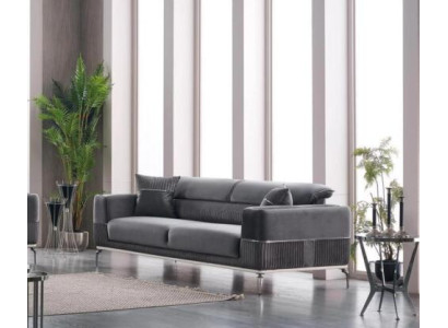 Gray Sofa 3 Seat Three Seater Luxury Couch Gray Furniture Upholstery Textile Velvet